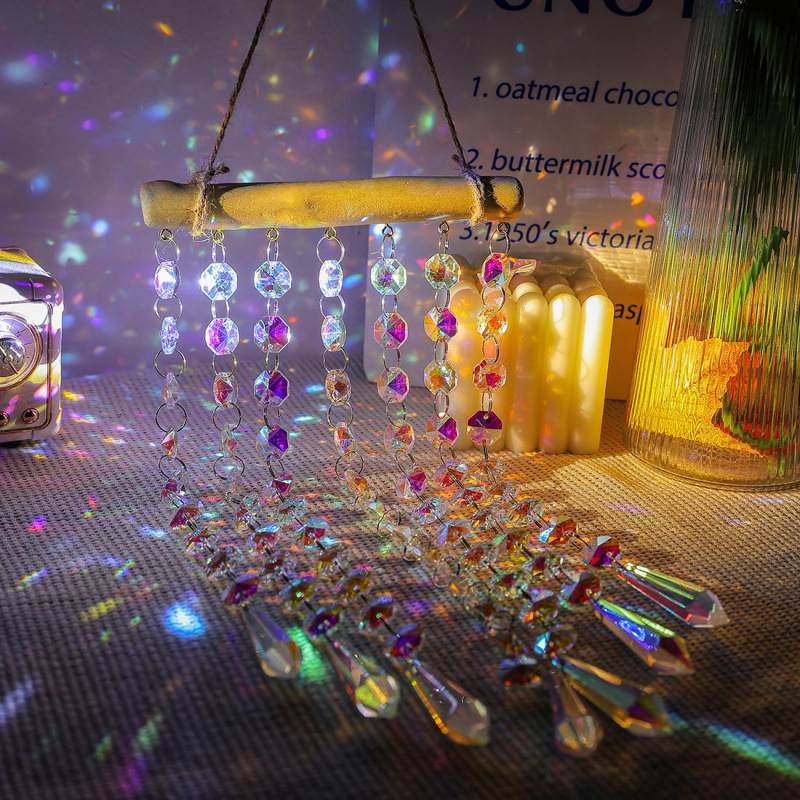 TEMU Winter Decor: 7-strand Colorful Bead Garland Glass Prism Suncatcher Wind Chime Wooden With Colorful Bead Strings Ideal For Home Decor And Jewelry Valentine's Day Ornament Holiday Decorations