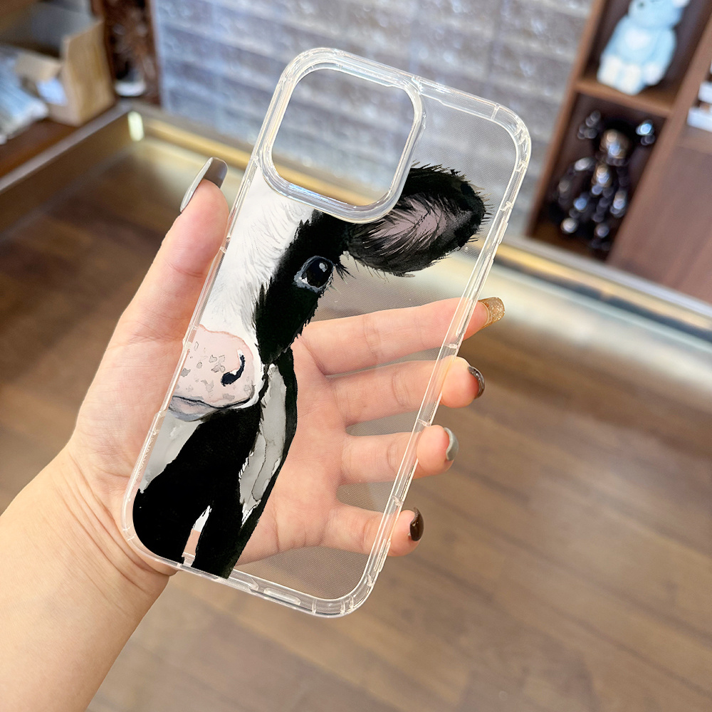 TEMU Clear Phone Case With Cute Cow Illustration For Iphone 16 Pro Max, Transparent Cover For 11 12 13 14 15 Pro Xr, Birthday And Holiday Gifts For