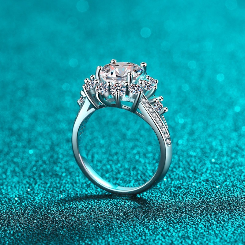 925 Sterling Silver Moissanite Light Ring, Plated with Pt950