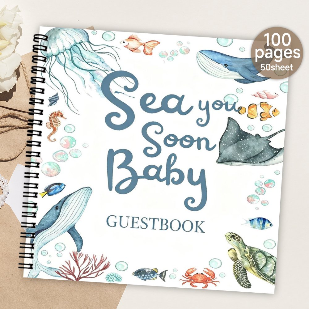 TEMU 1pc Aesthetics Guestbook For Baby Showers Colorful Memory Notebook Keepsake Souvenir Wedding Reception Register Ocean Nautical Themed Guest Sign