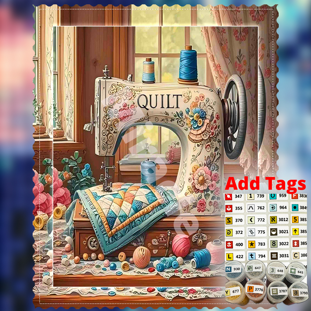 TEMU New Large Size Diamond Painting Kit Creation Set Retro Sewing Machine Side Time Some Stardust Ab Colorful Edge Decoration Cloth Includes Colored