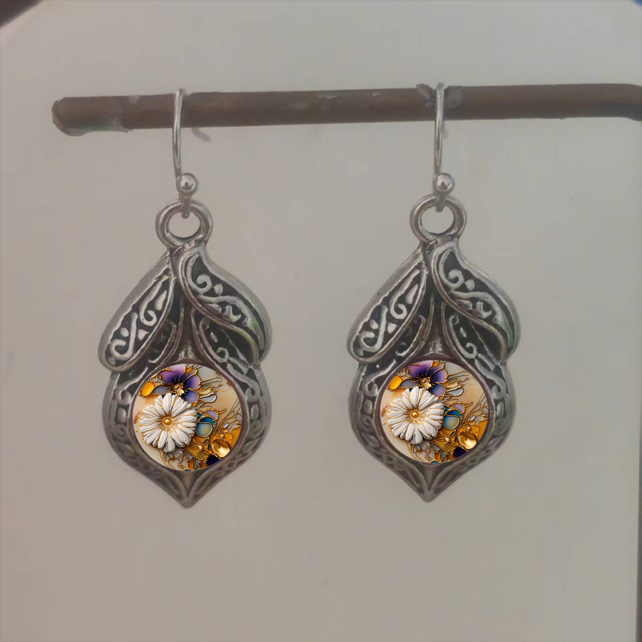 TEMU 2pcs Floral Earrings Daisy Earrings Botanical Earrings Art Earrings Leaf Earrings Plant Earrings Unisex Earrings Jewelry Accessories Unique
