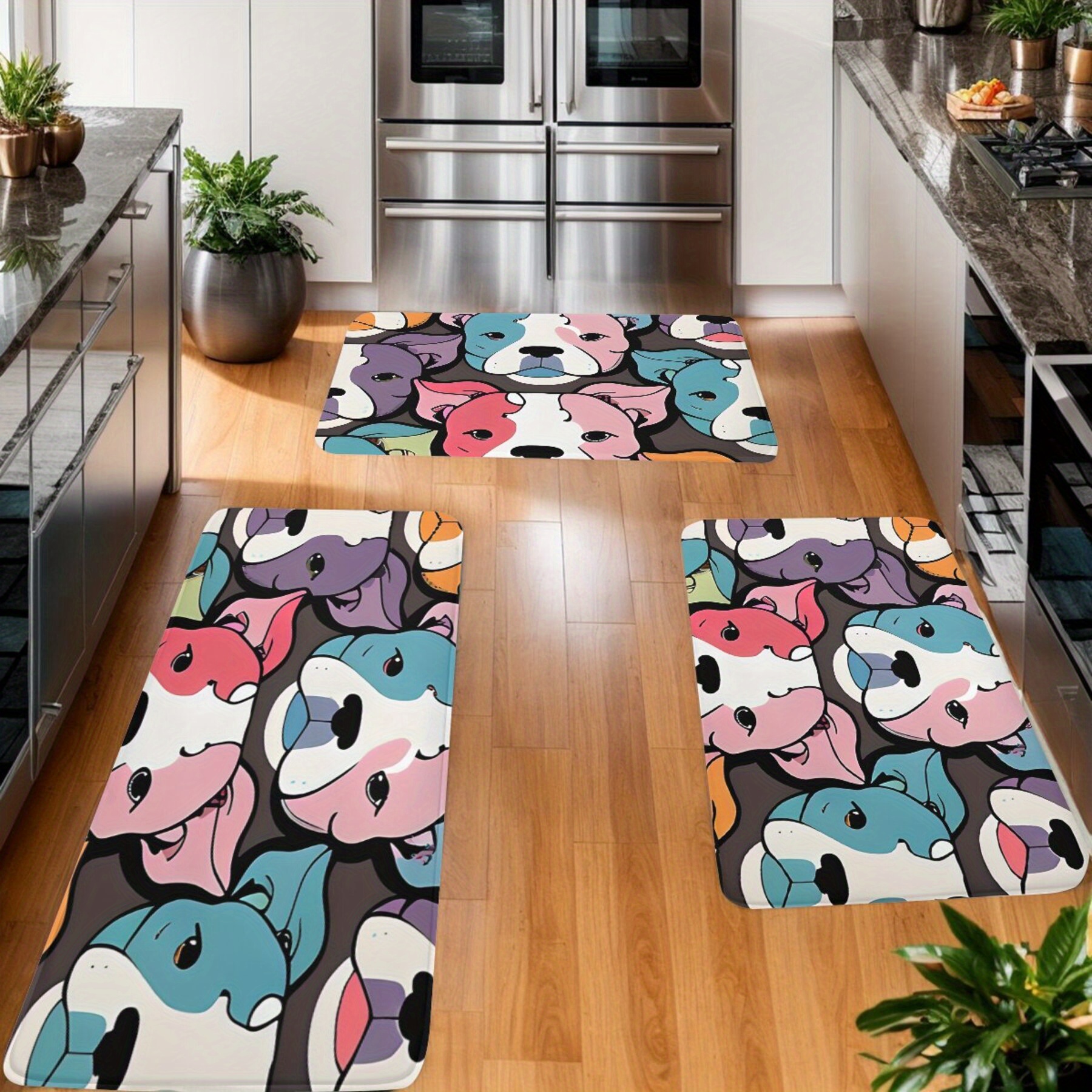 

Pitbull & Bull Terrier Kitchen Mat Set - Cute, Machine-washable Polyester Rug For Home Decor, Bedroom, Balcony, And Christmas,