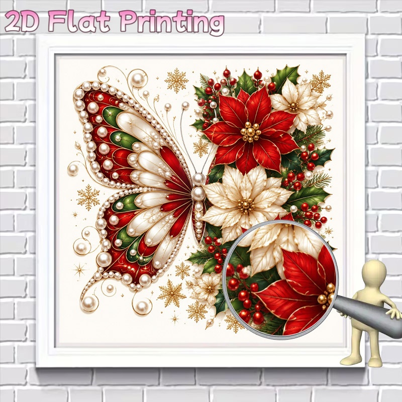 TEMU Newly 2d Frameless Pearl Diamond Painting Kit, Classic Christmas Gorgeous And Poinsettia Floral Holiday Theme Design, Art Craft Set Suitable For