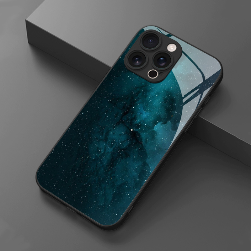 TEMU 1 Nebula Starry Sky Pattern Tempered Glass Phone Case For Iphone 17/17 Pro/17 Pro Max/17 Air/16/16 Pro/16 Pro Max/16 Plus/16e/ Pro/15 Pro