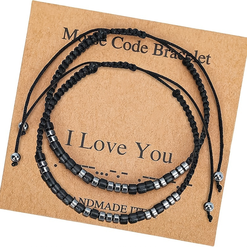 

2pcs 'i Love You' Code Bracelet Set, Natural Stone, & Gift-, For Christmas & Valentine's Day