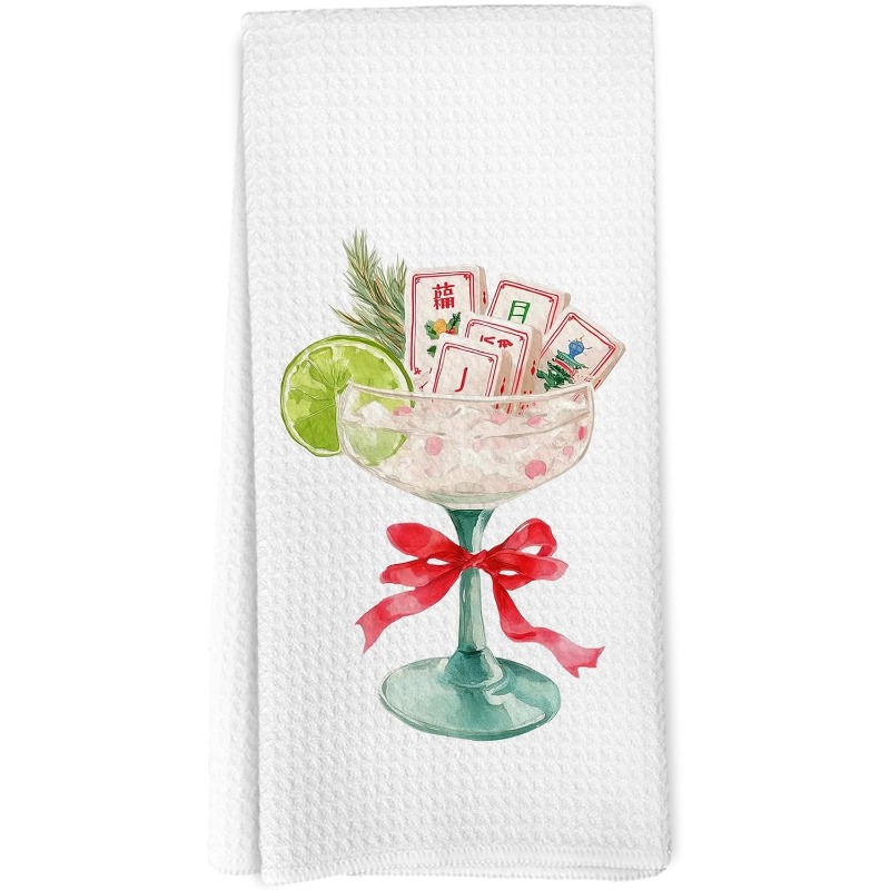TEMU 1pc 18 X 26 Inch Christmas Mahjong Cocktail Kitchen Towels, Gifts For Mahjong Cocktail Lovers Dish Towels For Bathroom Decor, Coquette Bow Xmas