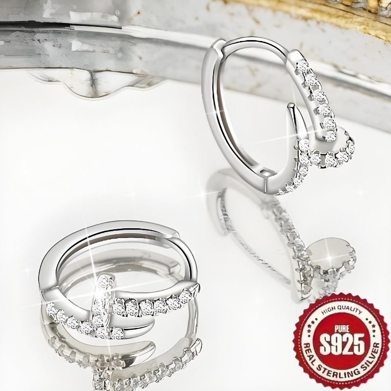 1 pair s925 sterling silvery fashion vintage exquisite trendy french style unique light luxury elegant ethnic     sparkling starry sky multi round synthetic synthetic zirconia double sided stud letter t shaped hollow geometric high end Product details 0