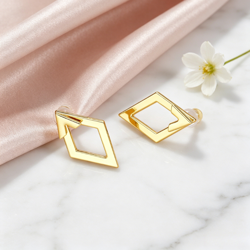 Fashion Double Layer Triangular Rhombus Stud Earrings, Geometric Style