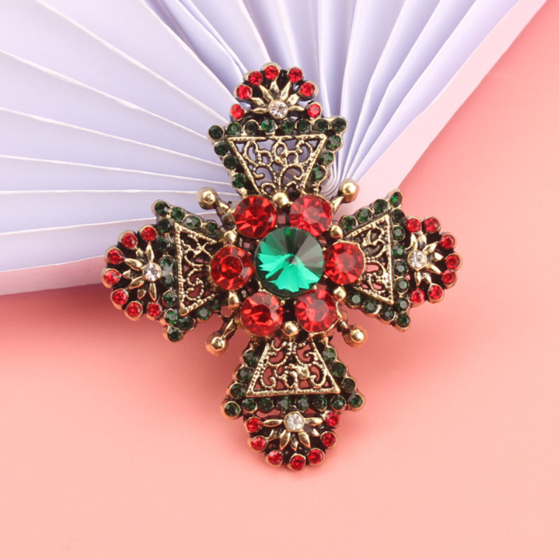 Fashion Geometry Rhinestone Brooch Men's Suit Cross Retro Alloy Boutonnière
