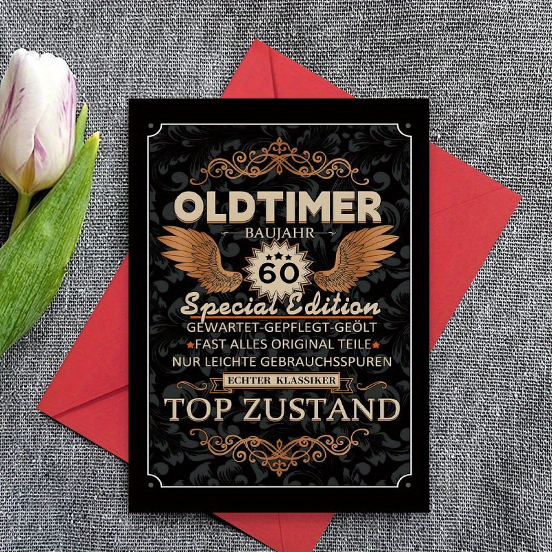 TEMU 1pc German Birthday Card - 60th Anniversary (60th Birthday/anniversary), Elegant Black And With Space For Writing - Formal German Elderly Text -