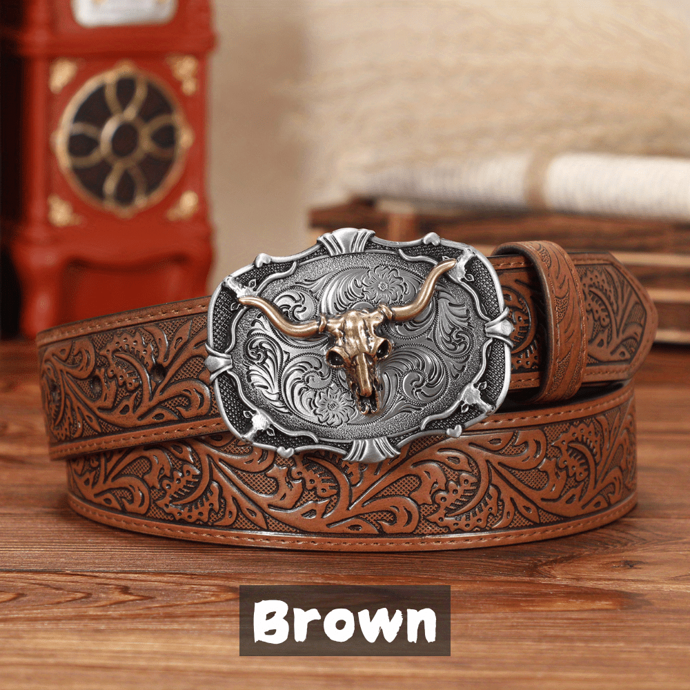 Vintage Western Faux Leather Belt with Adjustable Buckle YCMI Vintage-Western-Style Belts for Women and Men - Cowboy  main image 2