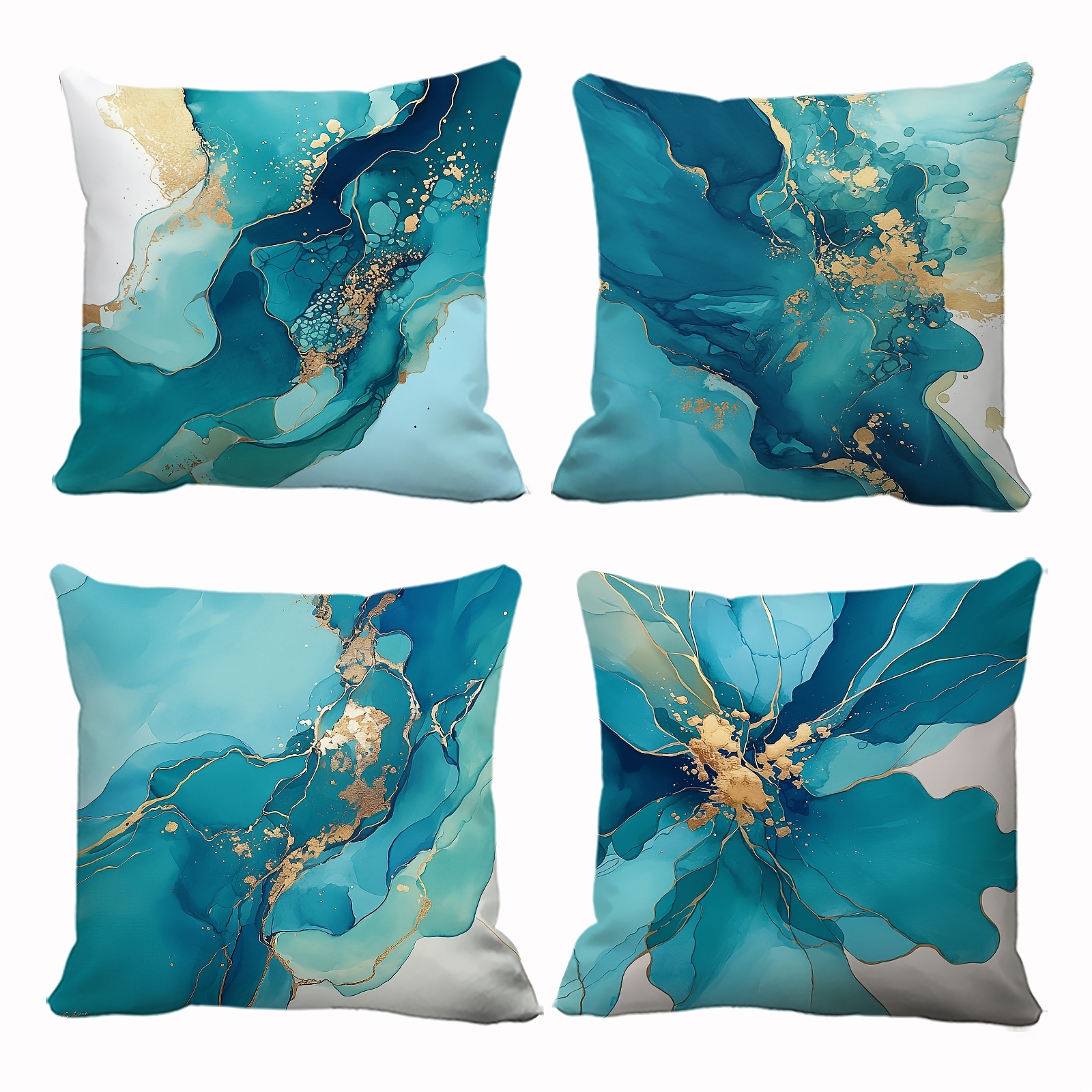 TEMU Lot de 4 housses de coussin plates 2D. Housses de coussin décoratives d'art moderne, motif à texture fluide et dorée, taies d'oreiller carrées