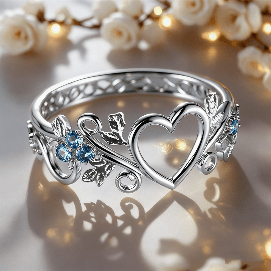 TEMU Women's Luxurious Bohemian Heart-shaped Wedding Ring, Heart-shaped Design - Sparkling Bride Jewelry, Engagement Ring, Promise Ring, Ideal For