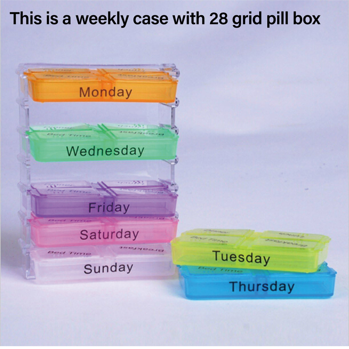 7-Day Weekly Pill Organizer - 4 Times a Day Medicine Box with Color-Coded Compartments, Food-Safe Plastic, Transparent Large Pill Case for Vitamins & Medicines, Vitamin Storage, Vibrant Design, Clear Plastic, Daily Medication Management, Hygienic Storage, Healthconscious Users