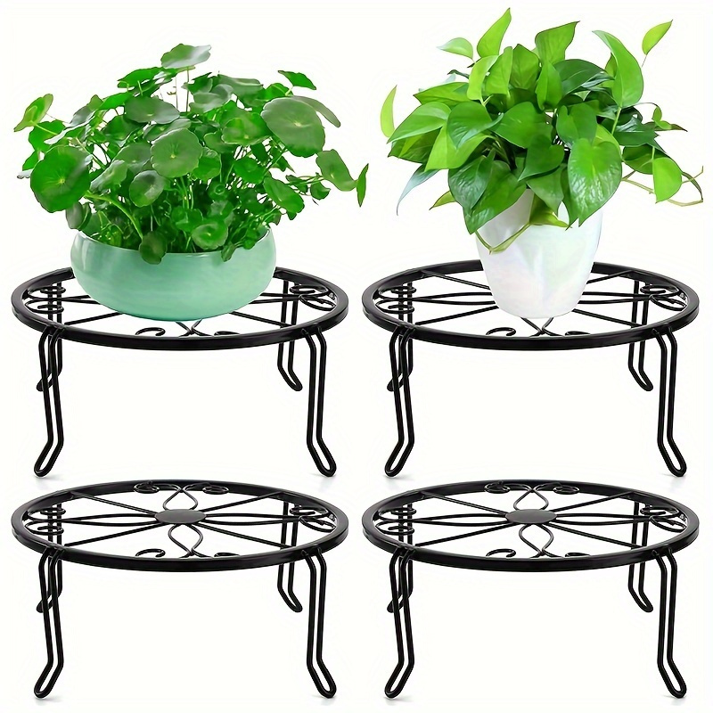 E-shop Klassisches Pflanzenständer-Set aus Eisen, 4-teilig, mit runden Metall-Blumentopfhaltern mit Blumenmustern, leichte, bemalte