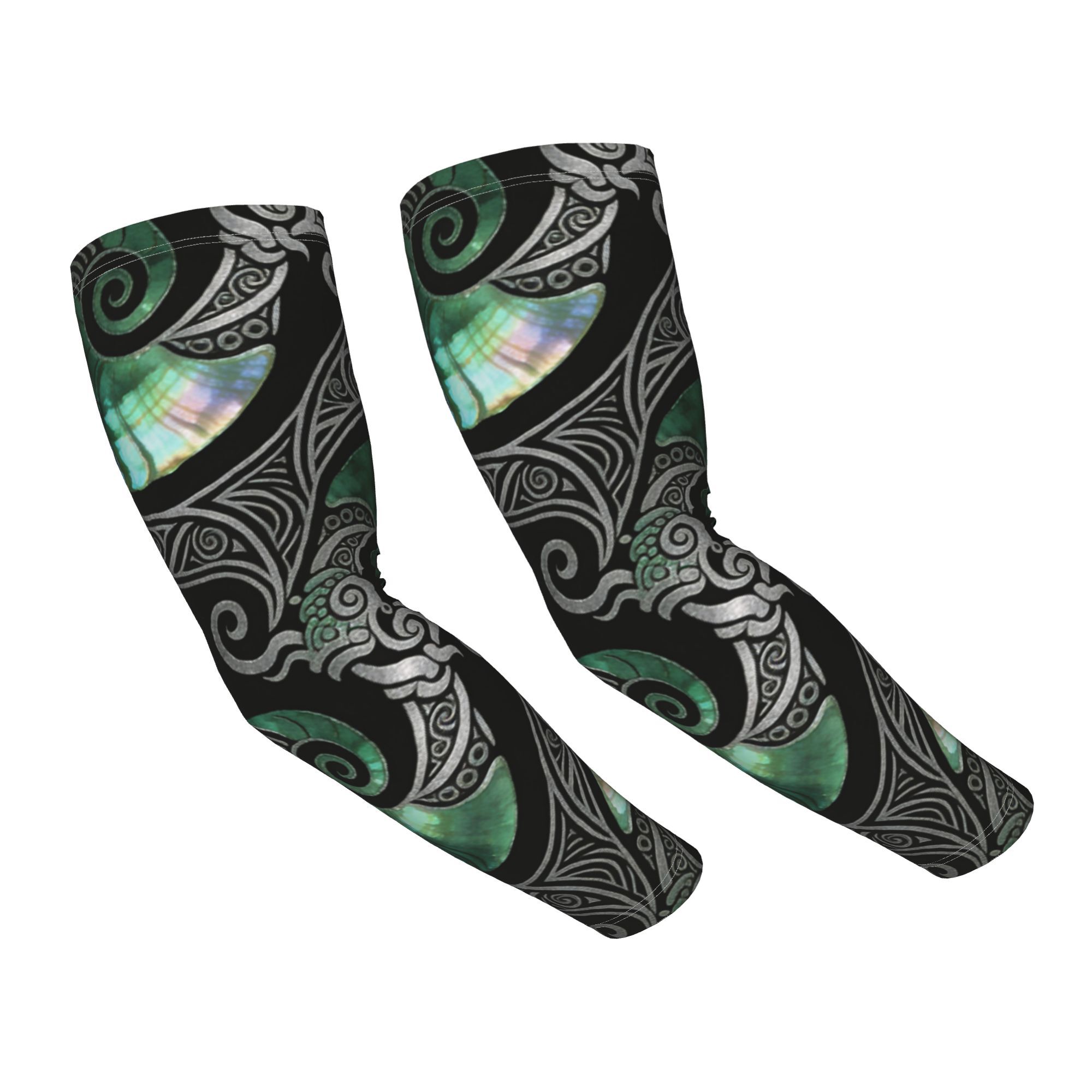 TEMU 1 Pair/2pcs Maori Paua Abalone Shell Seamless Pattern New Zealand Maori Koru Spiral Chic Theme Ice Sleeves Fashion Print Cooling Breathable Arm
