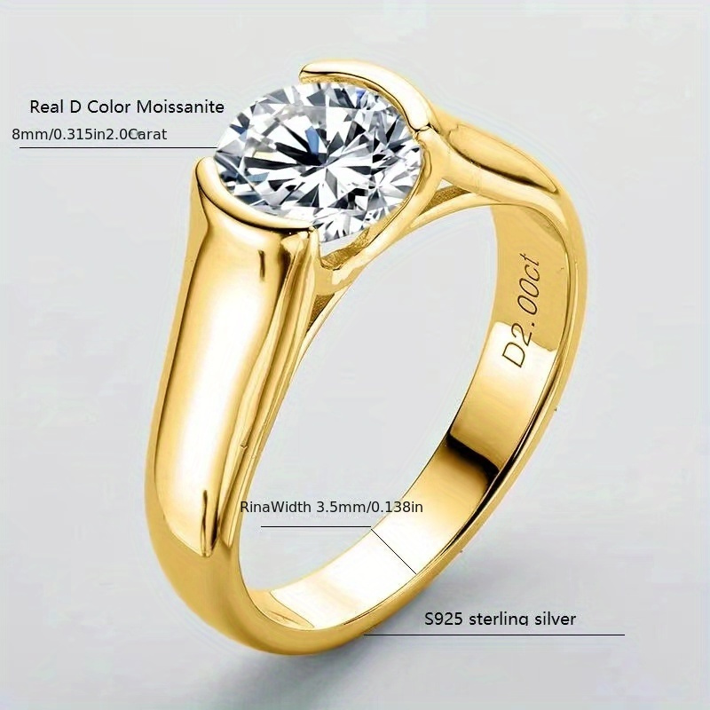 2-Carat Moissanite Polished Ring, S925 Silver, Romantic Design
