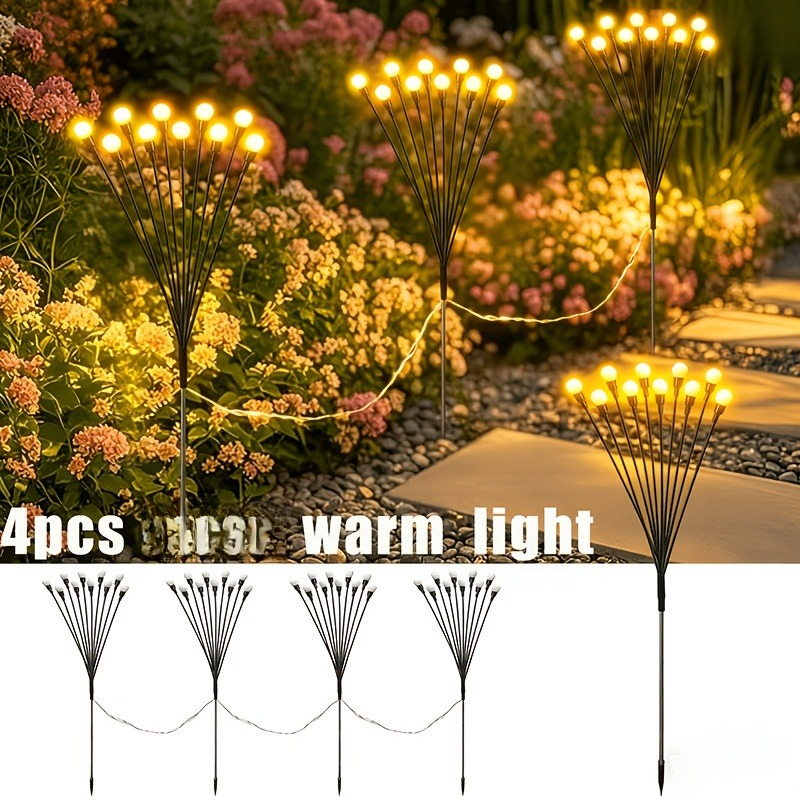 Image of 4 Pack Solar Firework Lights Outdoor, 39 Led Garden Stake Lights With 7 , Warm And Multicolor Options, Smart Light Sensing, Lights For Flower Beds And Lawn Decor