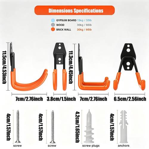 item picture Garage Hooks Heavy Duty with Non-Slip Coating, Versatile Wall Mount Utility Hangers Suitable for Garage, Shed, Basement and Outdoor Use, Great for Hanging Garden Tools, Ladders, Sports Equipment and All Kinds of Bulky Household Items