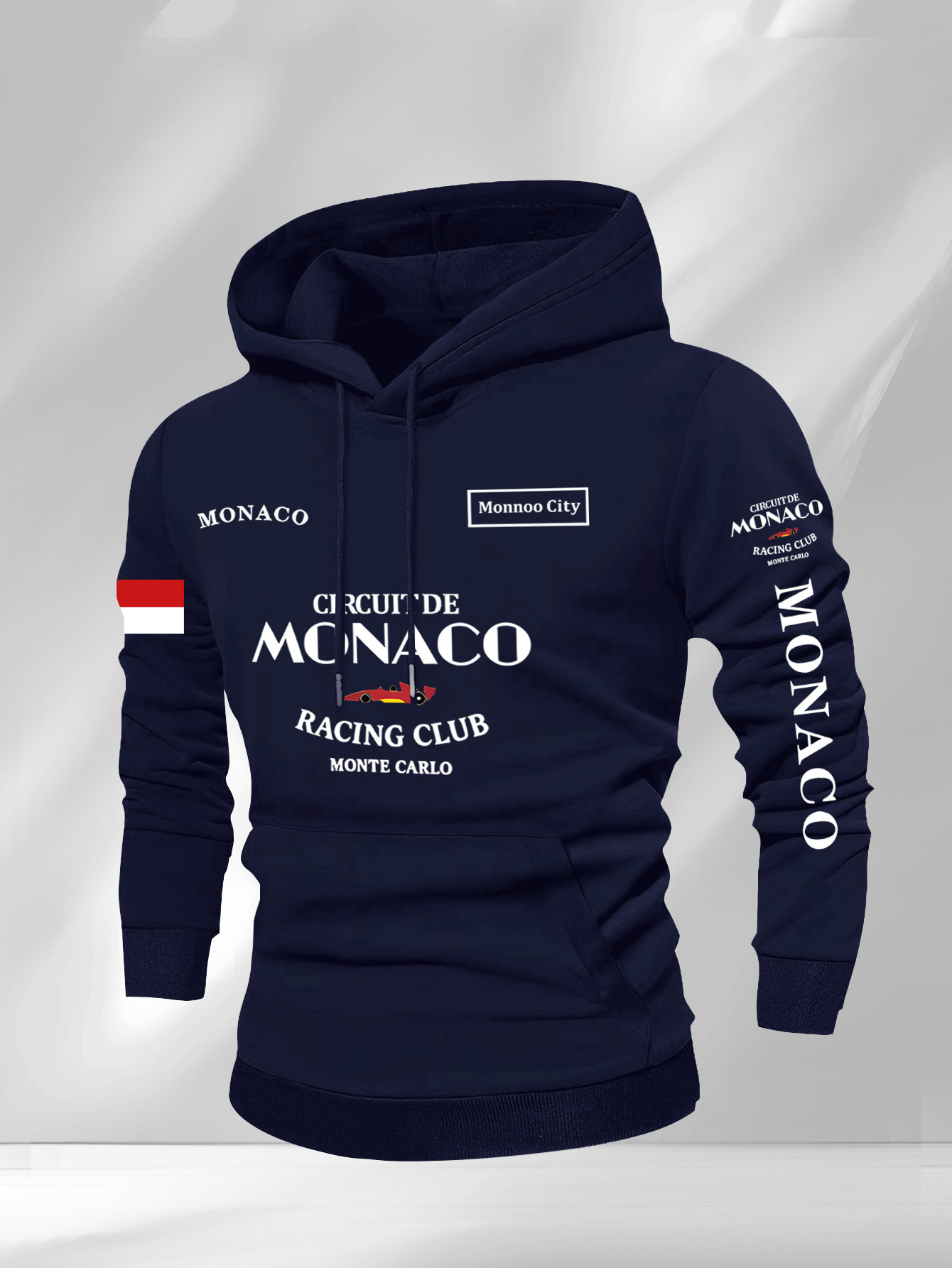 Fleece hoodie voor heren met Monaco Racing sponsorlogo's