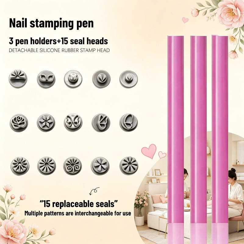 TEMU 2/3/18 Set Professional Nail Stamping Pen - Replaceable Tip Patterns - Suitable For Handicapped Individuals For Home Diy Nail Art, Suitable For