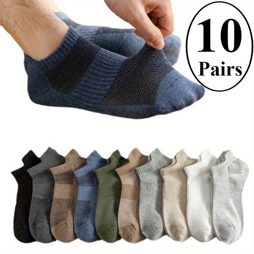 TEMU 10-pair Random Assortment Summer Thin Breathable Sweat-absorbing Anti-odor Men's Casual Sports Low-cut Ankle Socks