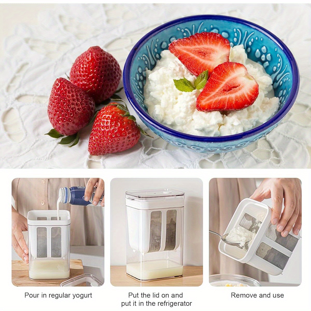 37.2oz multi-functional   maker strainer   mesh bag & lid - durable plastic thick yogurt, soy milk,  , berries, soup,  , coffee - no electricity needed, portable kitchen tool, yogurt making machine, sleek kitchenware, transparent container details 6