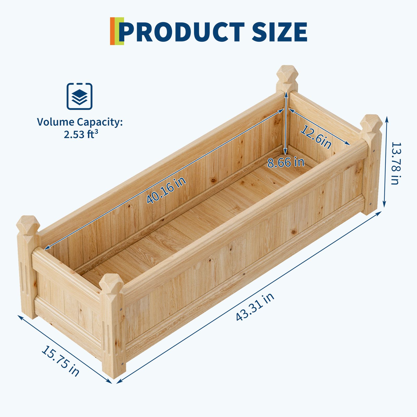 Raised Garden Bed 43"x15"x13", Rectangular Planter Box For Veg/ Herbs/ Flowers/ Fruits, Tool-included Assembly, Outdoor For Patio/ Balcony/ Lawn