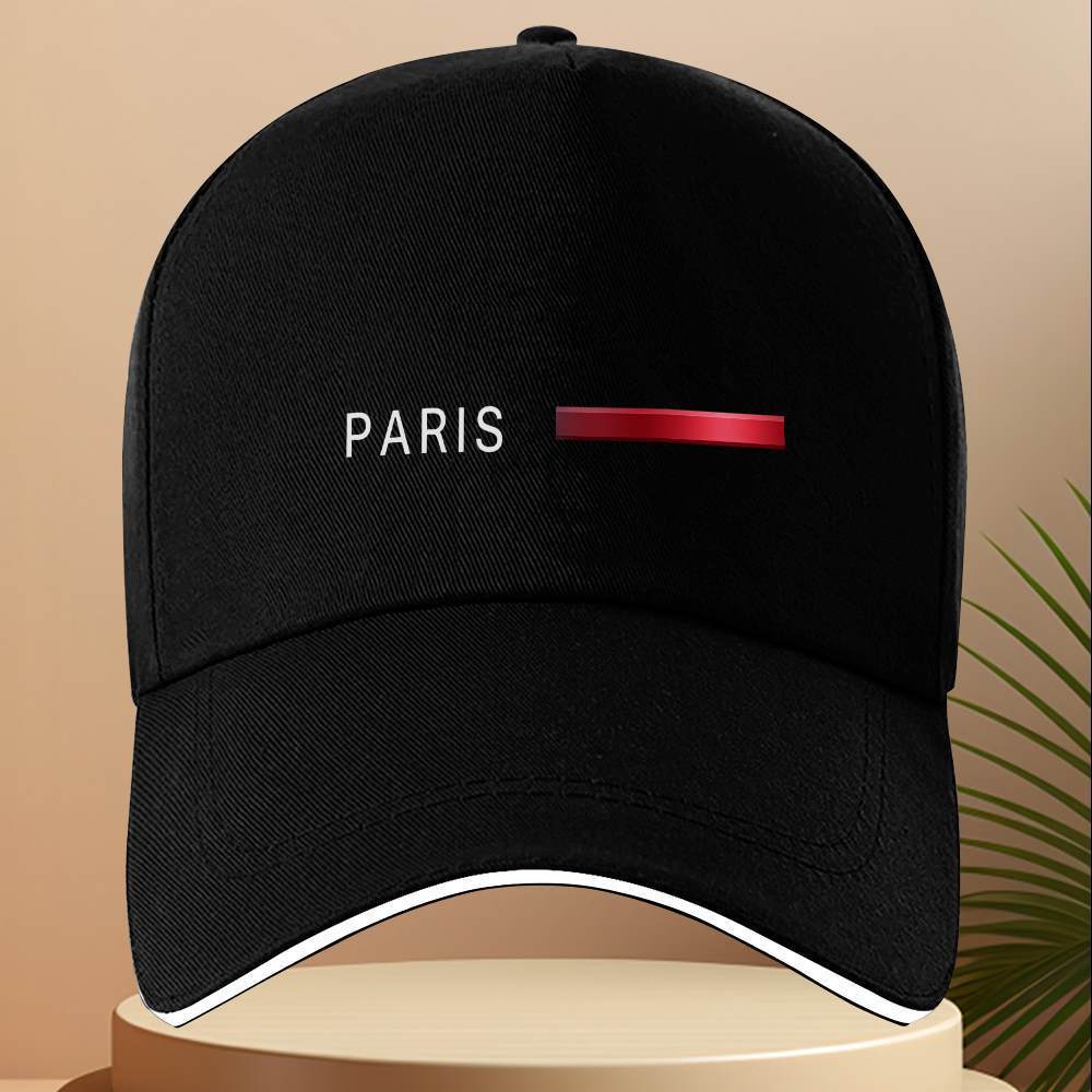 E-shop 1 Stück "PARIS" Baseballcap mit rotem Glanzstreifen, bedruckt, Unisex, geeignet für alle Jahreszeiten