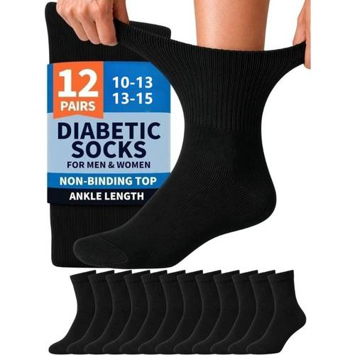 unisex socks 12 pair pack suitable for neuropathy edema swelling and sensitive feet wide elastic socks thick cushioned insoles