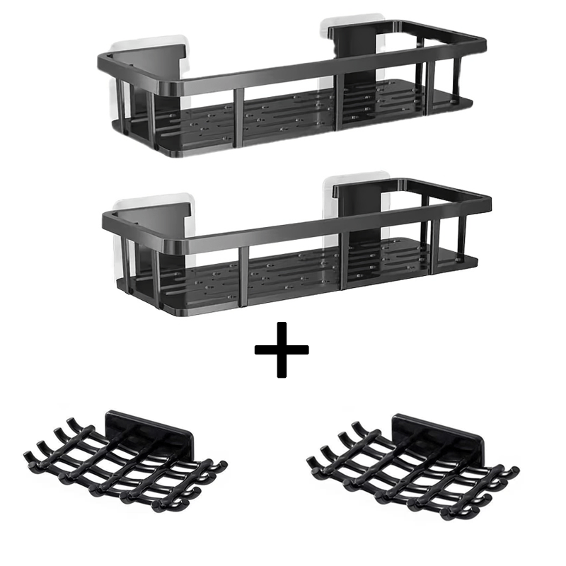 TEMU Lot de 2/4 étagères de rangement murales noires perçage, organisateur en plastique robuste avec crochets, support mural encombrant pour salle de