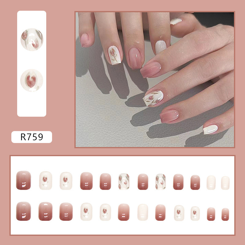 24pcs short square press on nails gradient tulip   glossy white to pink ombre   nails for women   reusable artificial nails for hands feet cute nails nail art detailed   enthusiasts Product details 1
