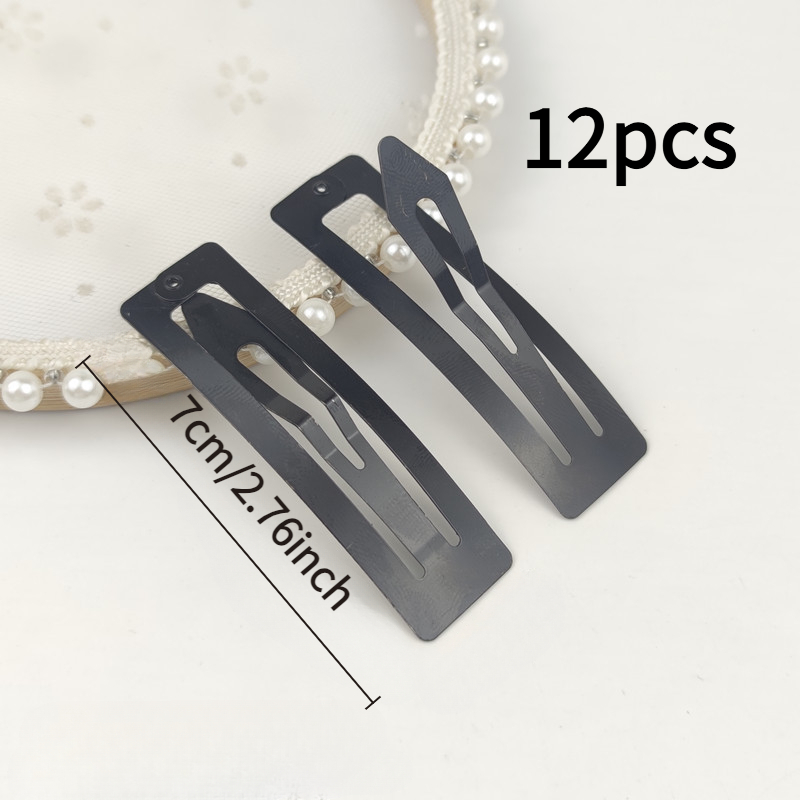 Image of 12pcs Metal Snap Hair Clips Black Snap Clips Women's Easy Hair Additions Black Bobby Pins Square Hair Clips Bangs Clips Broken Hair Clips Hairpins Women's Hair Additions Women's Headwear