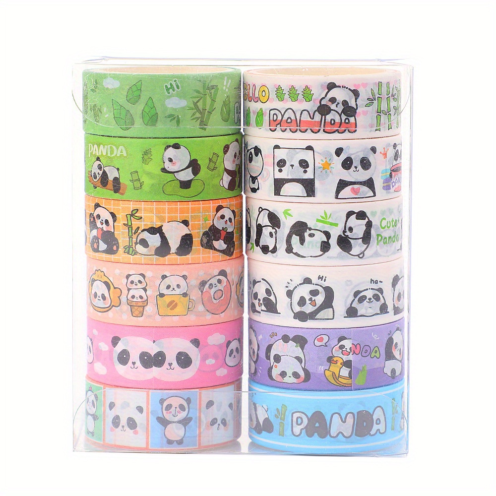 Image of 12 Rolls Washi Tape Set, Decorative Tape Set, Cute Panda Pattern, Cartoon Material Hand Account Tape, Decorative Sticker Hand Account Tape, Suitable For Crafts, Scrapbooking, Gift Wrapping, Journaling