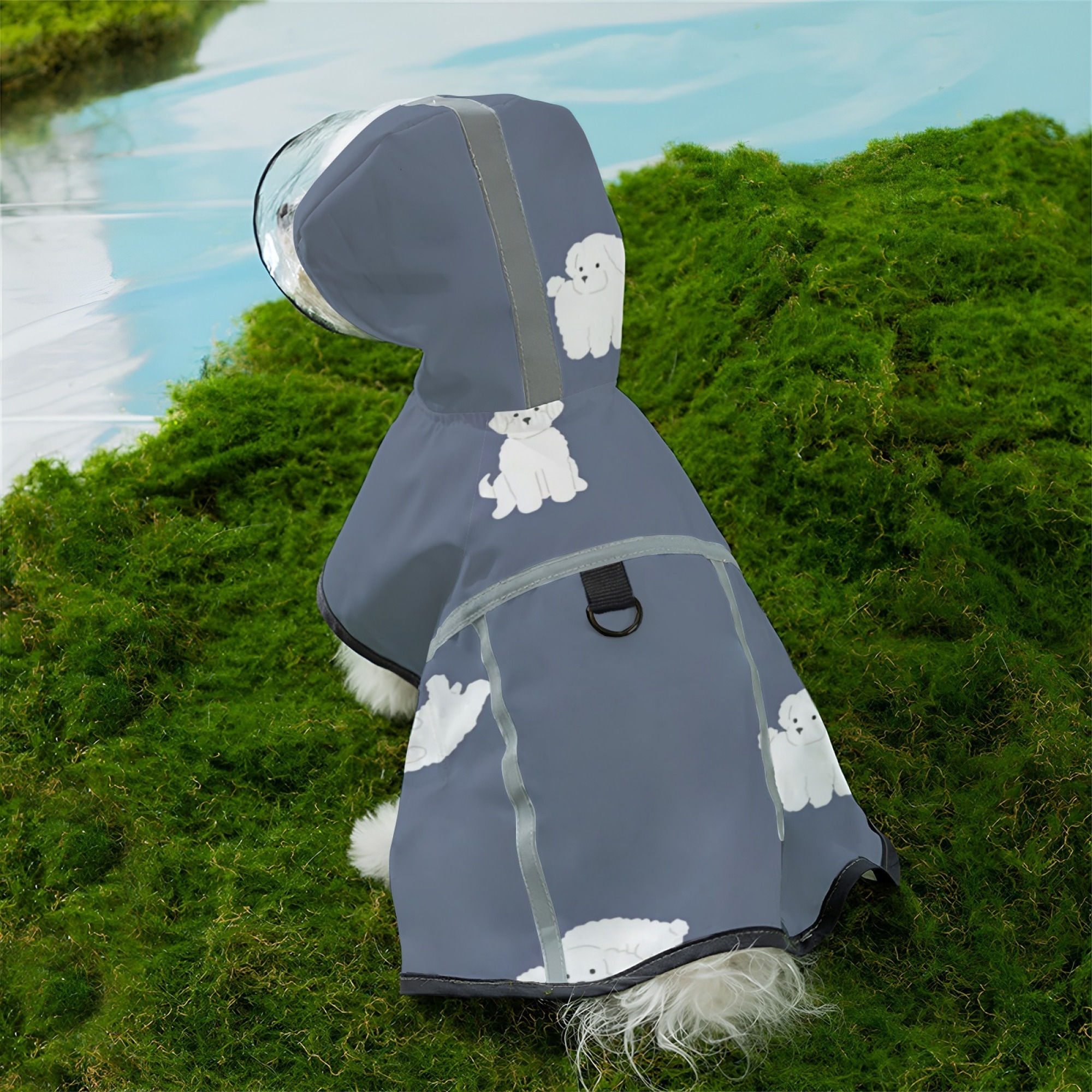 TEMU 1pc Reflective Dog Raincoat With Hood - Exquisite Pattern Print Pet Raincoat, Lightweight And Suitable For , Performance, Fun , Ideal For Pet ,