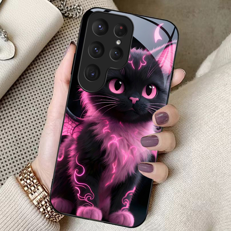 TEMU Phone Case: Gothic Kawaii Cat Phone Case Suitable For S7/s8/s9+/s10/s20/s21/s22/s23/s24/s25/lite/e/edge/plus//fe Models.pink Neon Graphic,