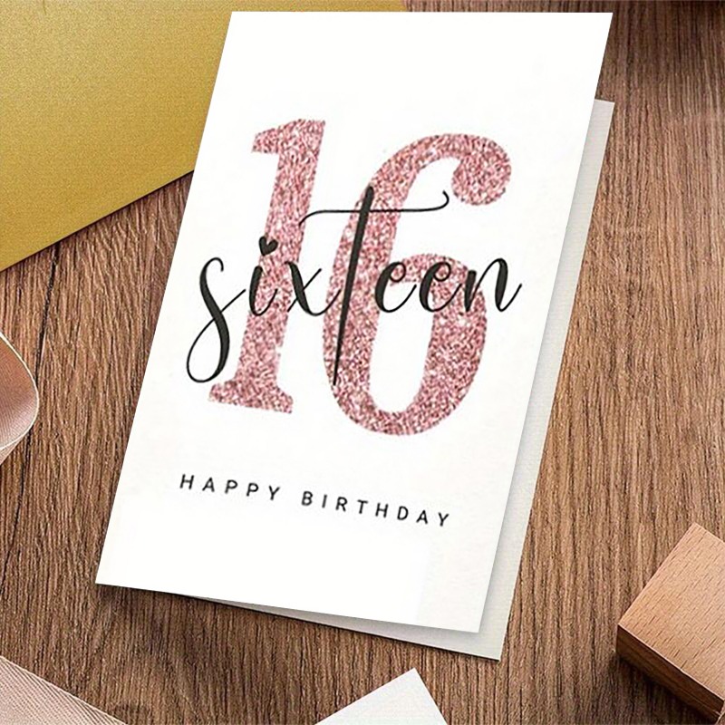 TEMU A Single Birthday Card, A Sparkling 16th Birthday Card: A Stylish And Exquisite Design To Commemorate Occasion, A With An Envelope, Giving To