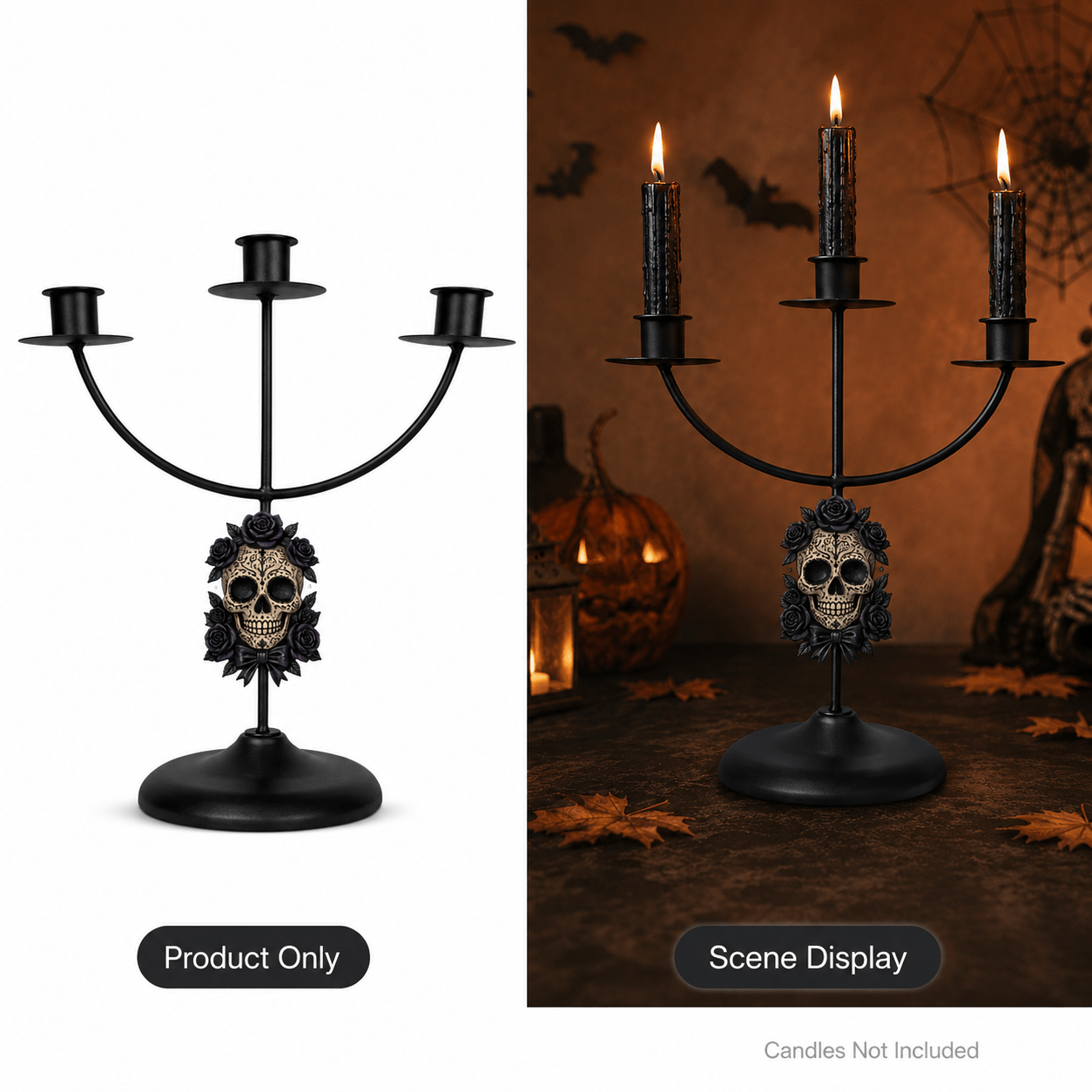 TEMU 1 Pchalloween Gothic Rose Sugar 3 Arm Candle Holder For Home Dining Table Mantel Entryway Party Holiday And Everyday Decor Black Vintage Style