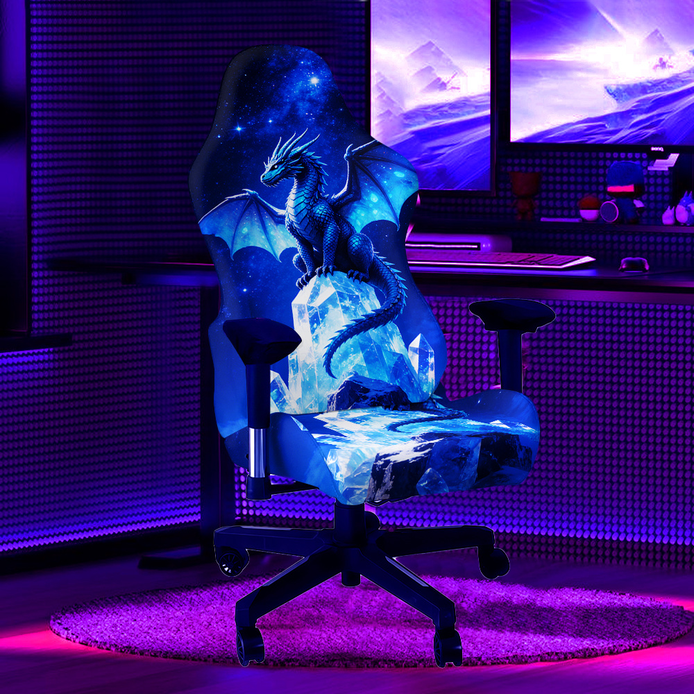 TEMU 1set Lceberg And Dragon Design Uv Blacklight Reactive Glowing Gaming Chair Cover, Made From Fabric With An Elastic And Removable Design Machine