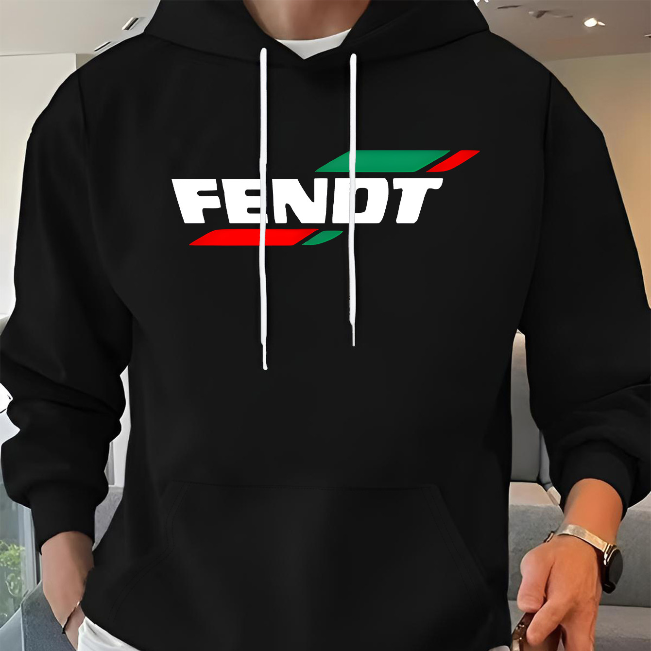 

Fendt Men's Hoodie - Polyester 100% Knit Fabric With & Letter Print, Casual Loose Fit Sweatshirt With Pocket, Stretch For Spring/autumn