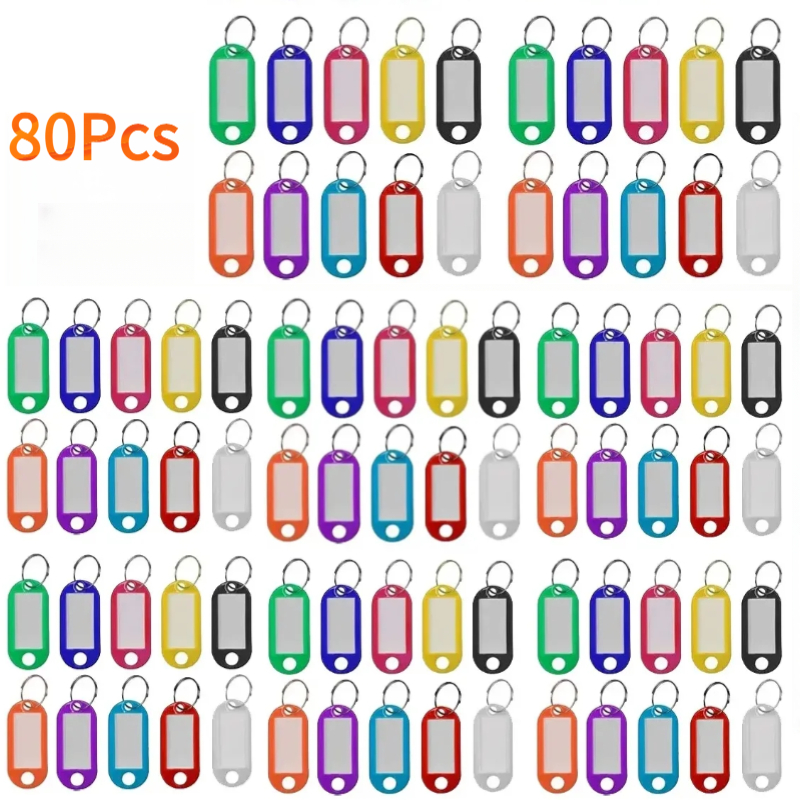 10 40 80pcs of multicolored plastic keychain id label tags in 10 colors suitable for luggage identification hotel room numbers classification cards and key rings