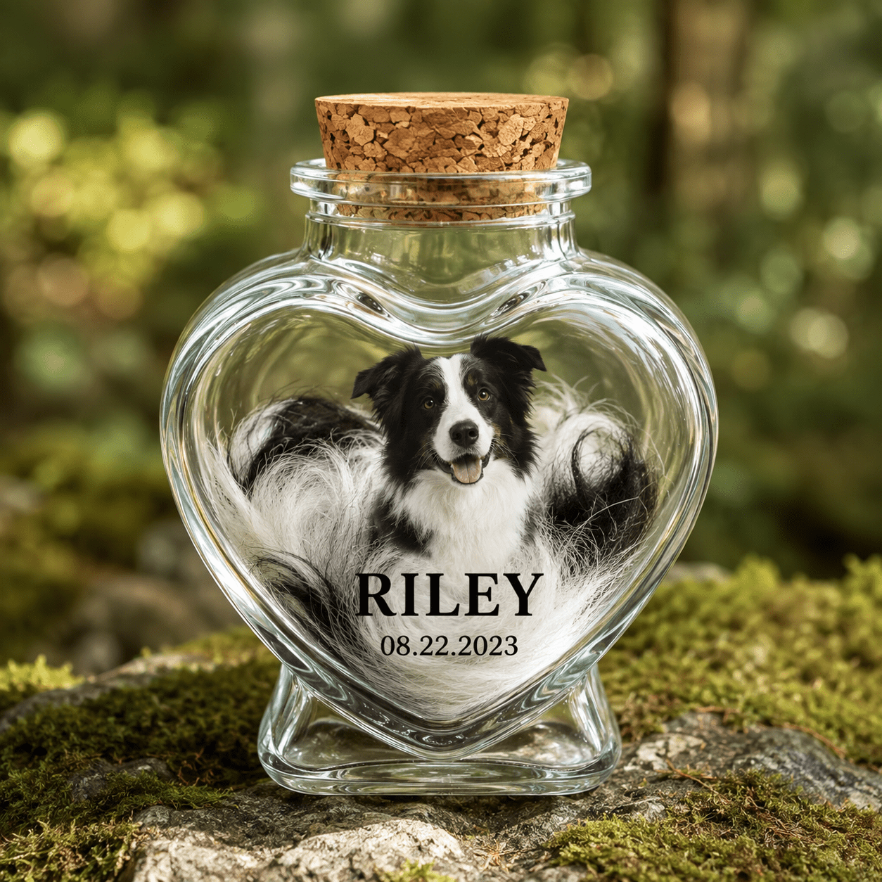TEMU Custom Pet Photo, Name And Date Memorial Bottle, Heart-shaped Clear Keepsake Container For Storing Your Dog Or Cat Fur, Removable Cork, 7.5cm X