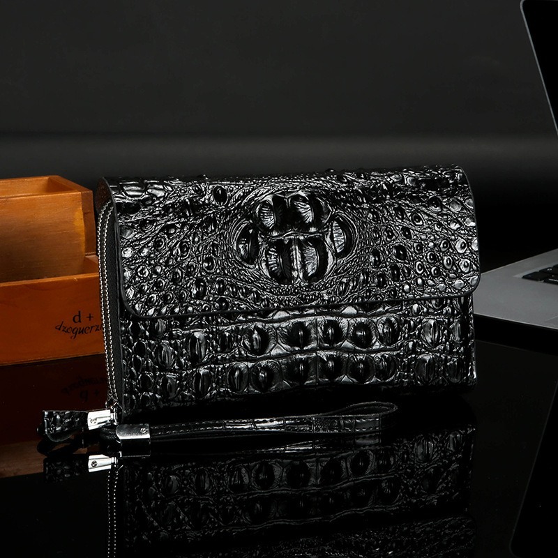 Image of Wixzor Crocodile Pattern Genuine Leather Clutch Wallet, Large Capacity Zipper Wristlet, Durable Scratch-resistant Phone& Cash Organizer For Men& Women Business Professionals