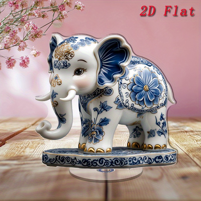 TEMU 2d Flat - [2d Flat] 2d Decorative Acrylic Tabletop Ornament Featuring A Blue And White Porcelain , Suitable For Bedrooms, Living Rooms, Offices,