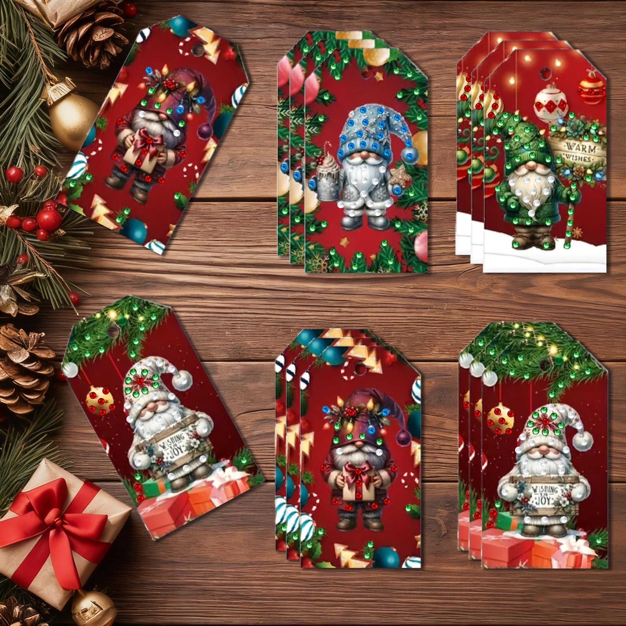 TEMU 12pcs Diamond Painting Kit Gift Tags Christmas Gnome Series Paper Christmas Tree Ornaments Suitable For Gift Box Decoration Christmas Decoration