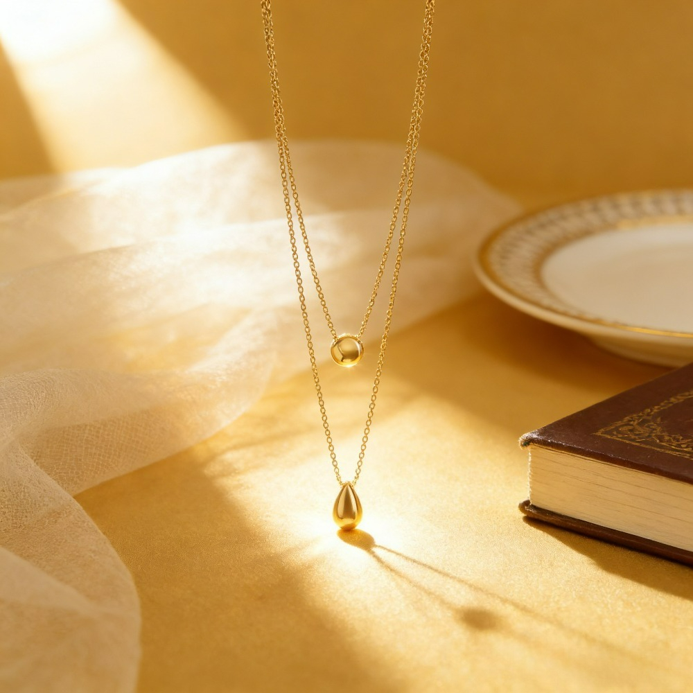 Women's Double Layer Stackable Water Drop Necklace