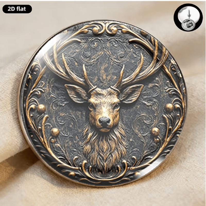 TEMU 1pc, 2d Retro Theme Brooch Distressed Stainless Steel Badge Forest Spirituality Craft Accessory Unisex Exquisite Pin Vintage Collection And