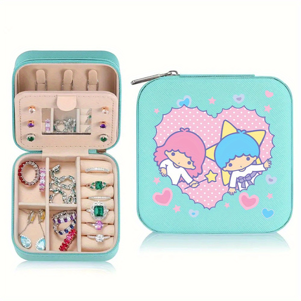 

Sanrio Little Twin Stars Portable Jewelry Organizer - Waterproof Pu Travel Case For Rings, Necklaces, Watches & Earrings - Light Accessory