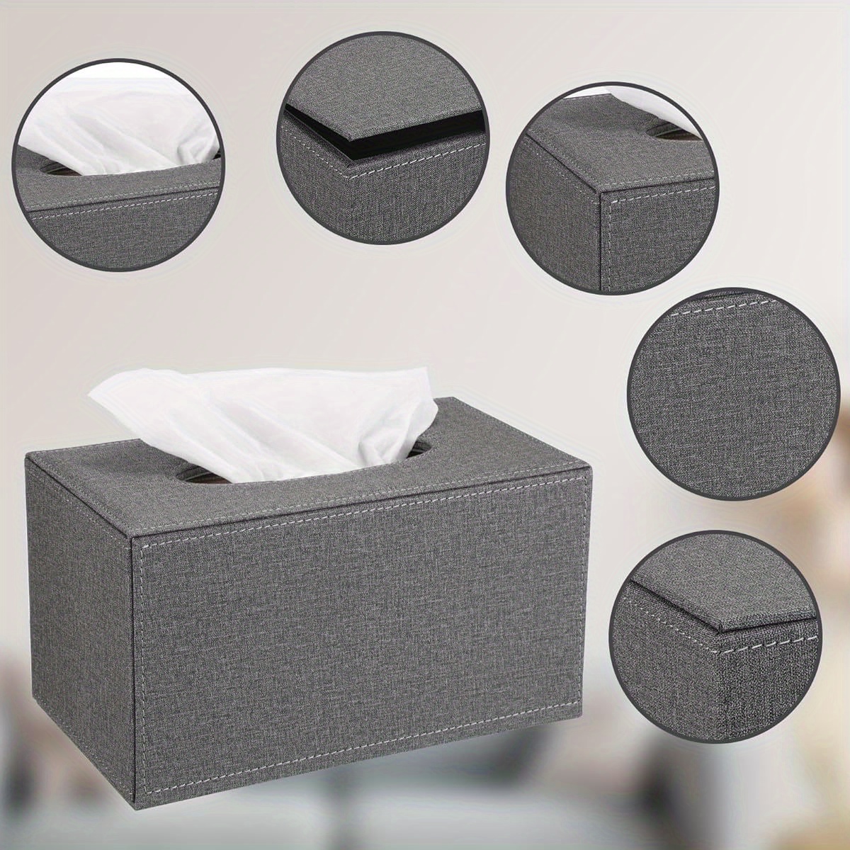 tissue box cover rectangular tissue box holder linen tissue box with magnetic bottom decorative grey tissue box for bathroom toilet living room table desk   large Product details 3
